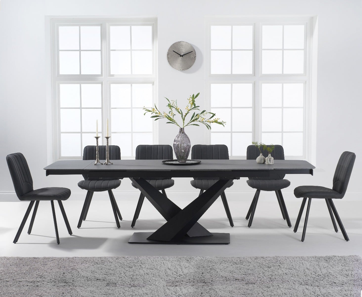 Extending Jacob 180cm Grey Stone Dining Table With 6 Grey Hendrick Chairs