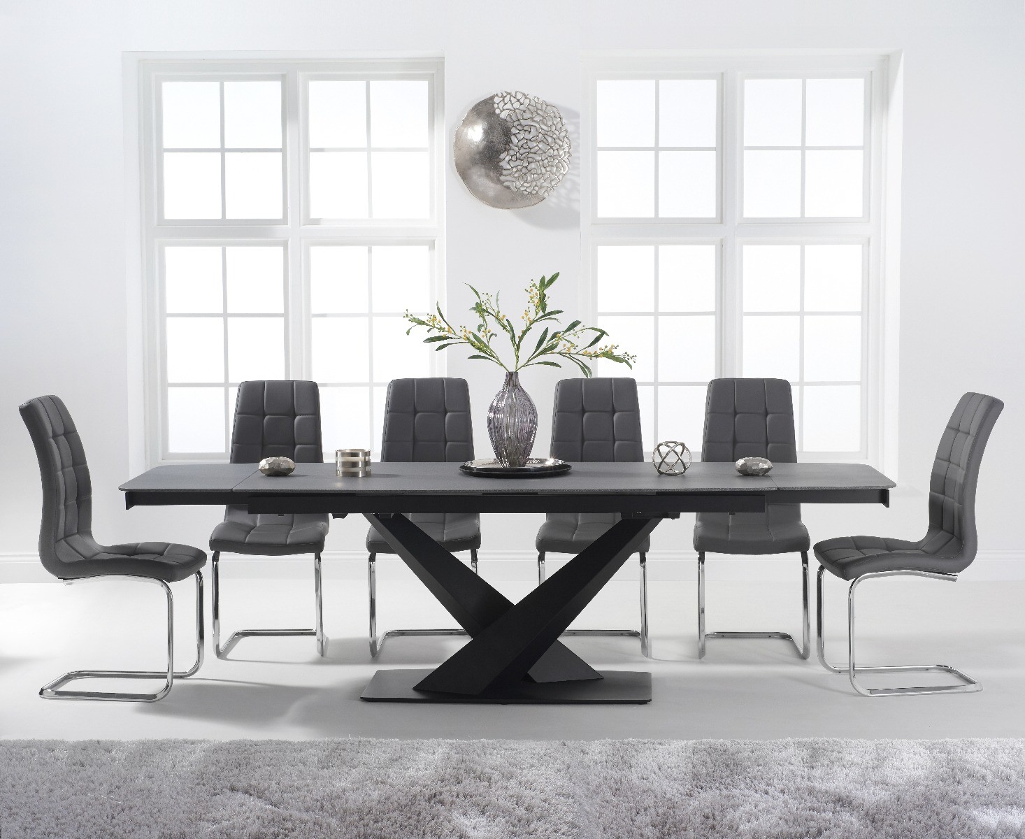 Extending Jacob 180cm Grey Stone Dining Table With 6 Grey Vigo Chairs