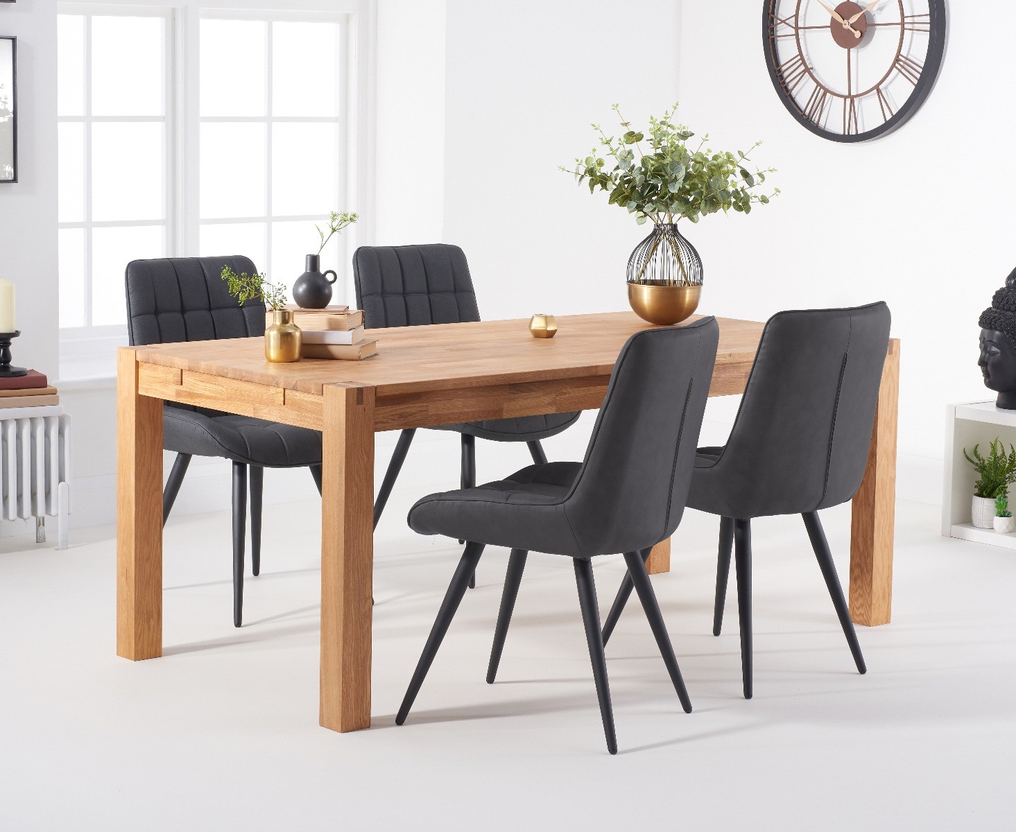 Thetford 180cm Oak Dining Table with 6 Grey Larson Chairs