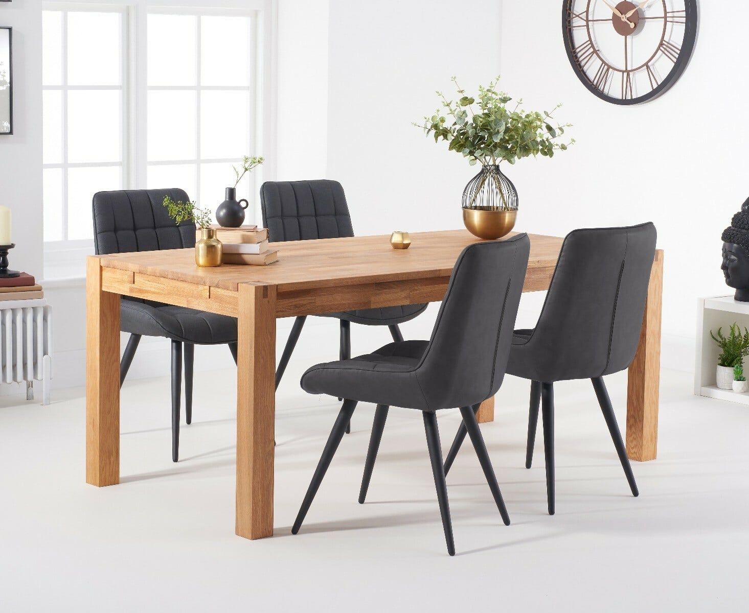 Thetford 180cm Oak Dining Table with Thetford 45cm Oak Extensions with 6 Brown Larson Chairs