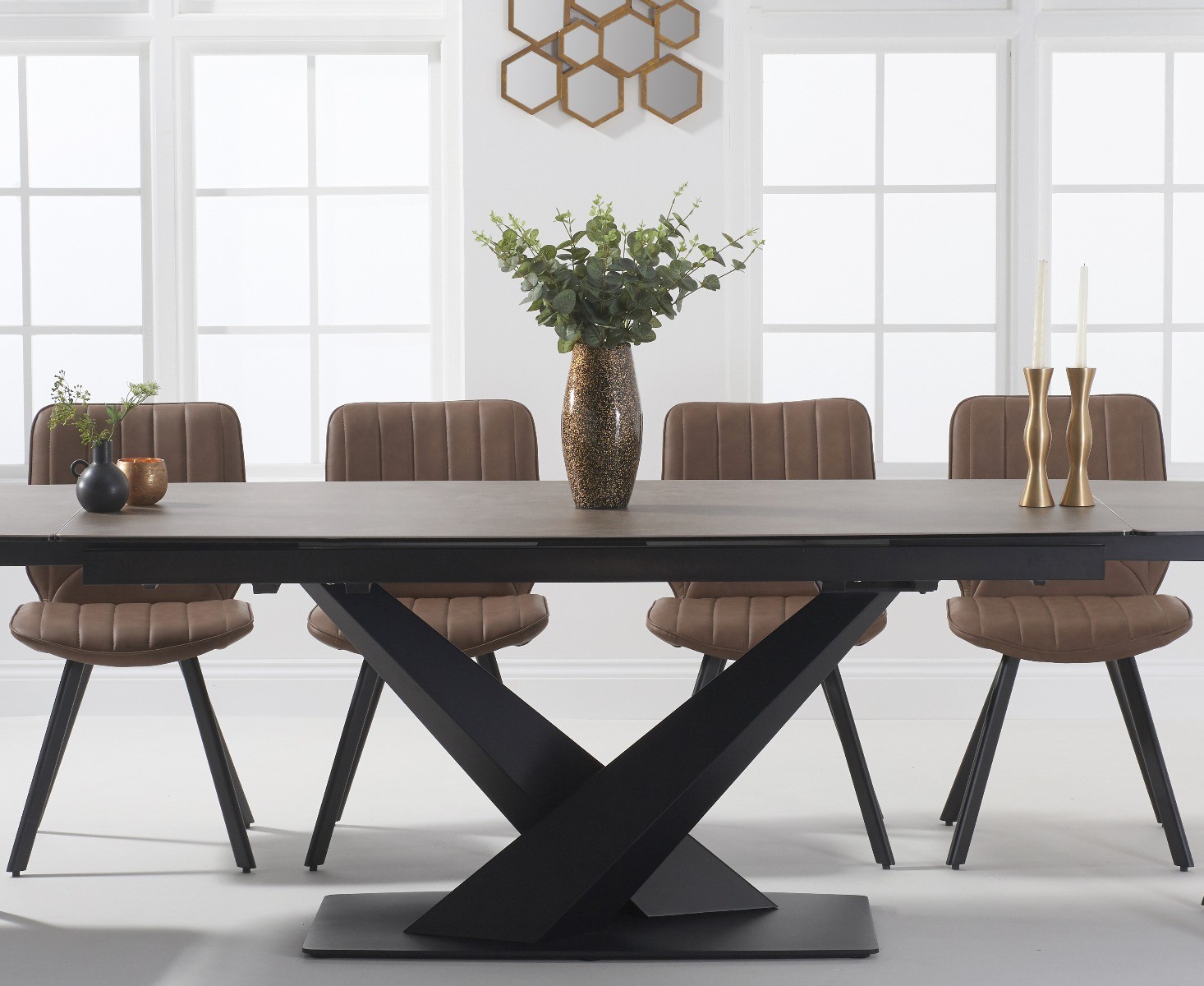 Extending Jacob 180cm Mink Ceramic Dining Table Hendrick Faux Leather Chairs