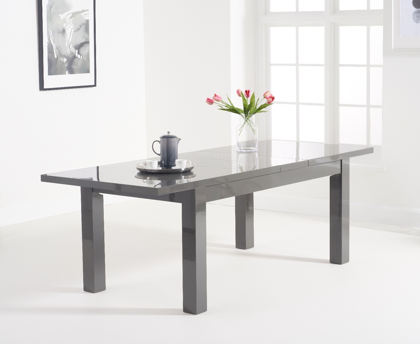 Extending Seattle 160cm Dark Grey High Gloss Dining Table