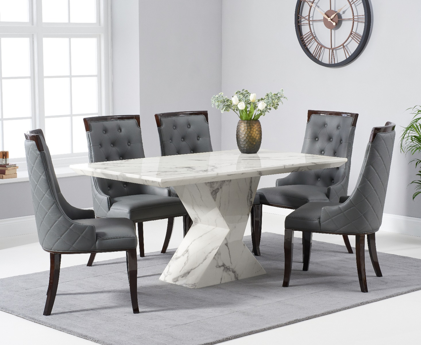 Aaron 160cm Marble White Dining Table With 4 Cream Francesca Chairs