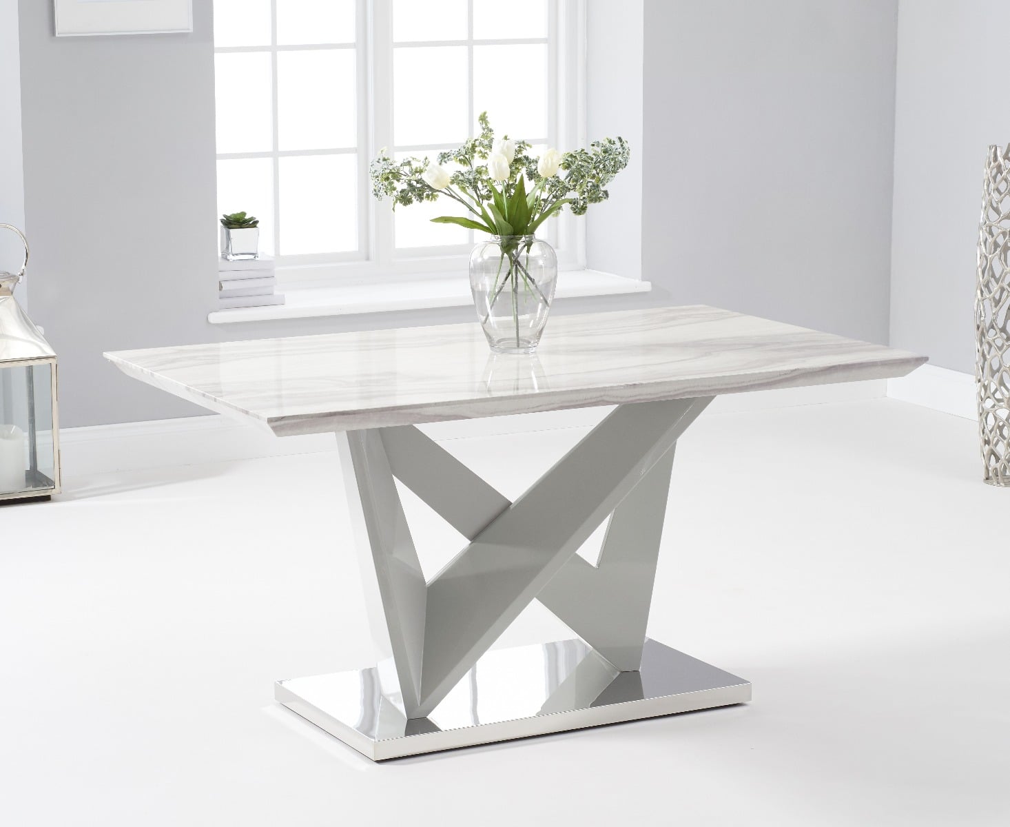 Marcella 150cm Marble Effect High Gloss Light Grey Dining Table