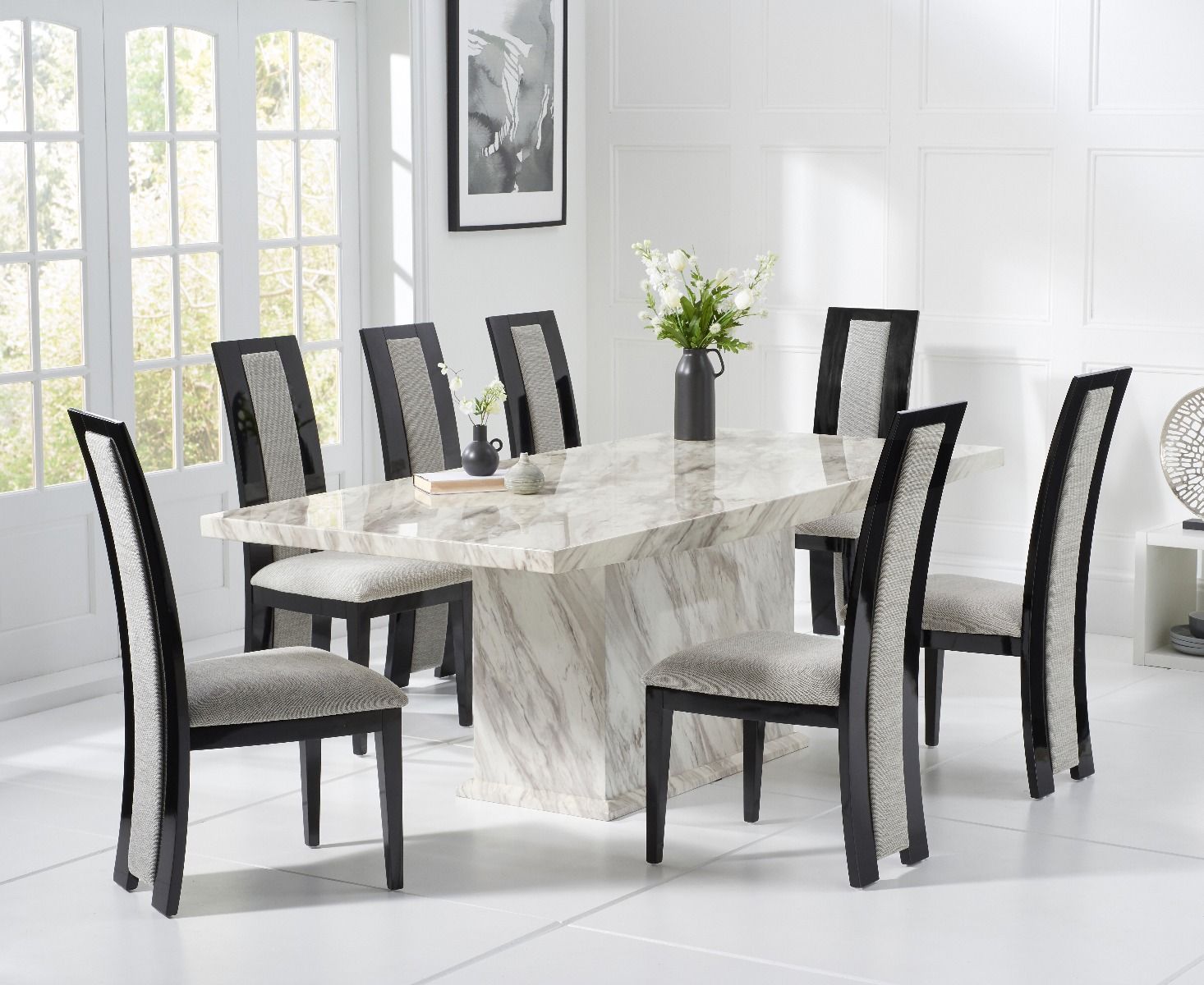 Marino 180cm Marble Dining Table With 10 Brown Novara Chairs