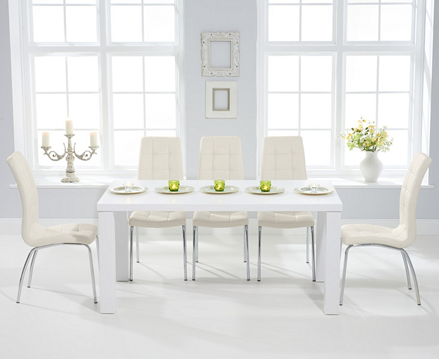 Seattle 160cm White High Gloss Dining Table With 6 Red Enzo Chairs