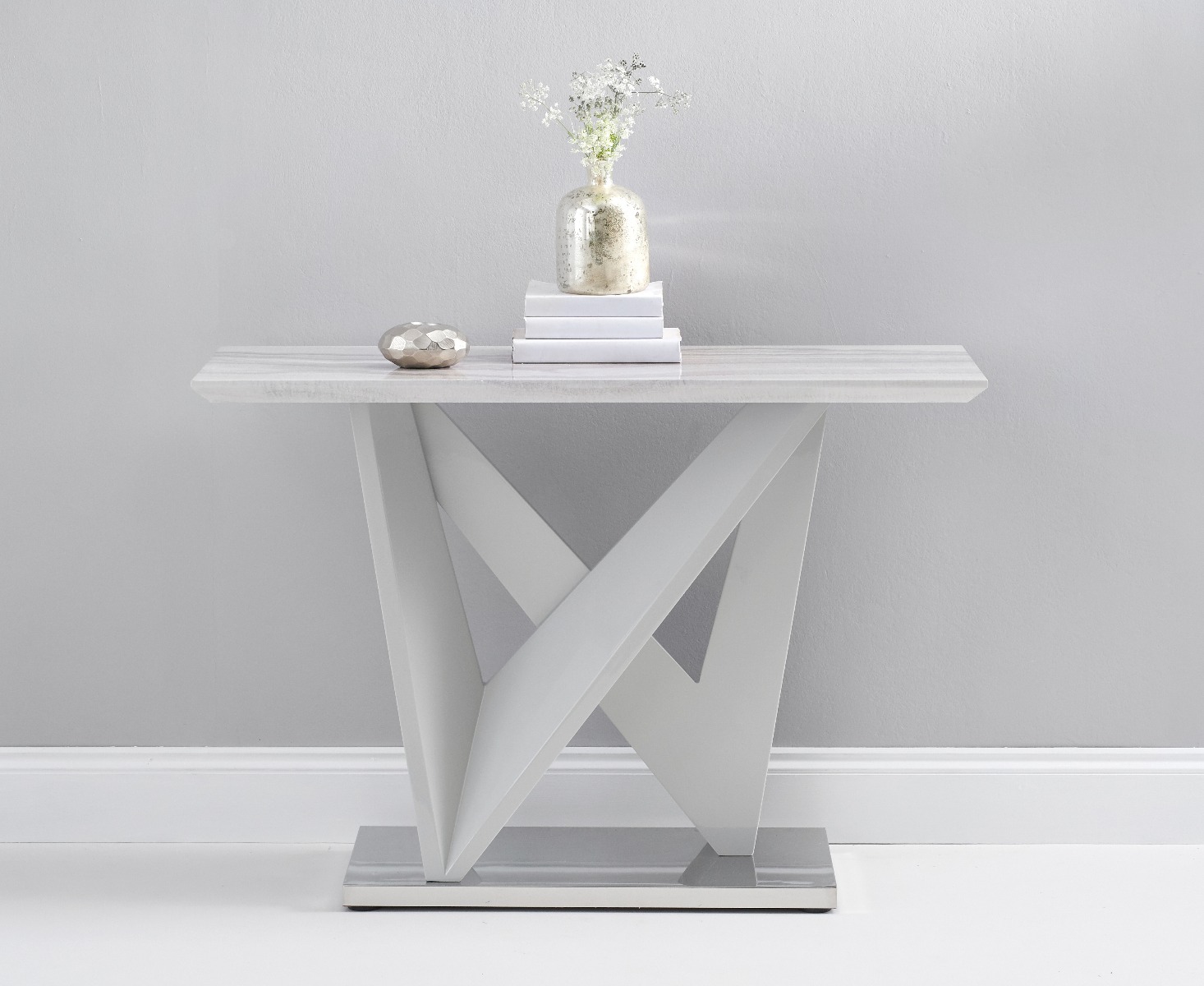 Marcella Light Grey Marble Effect High Gloss Console Table