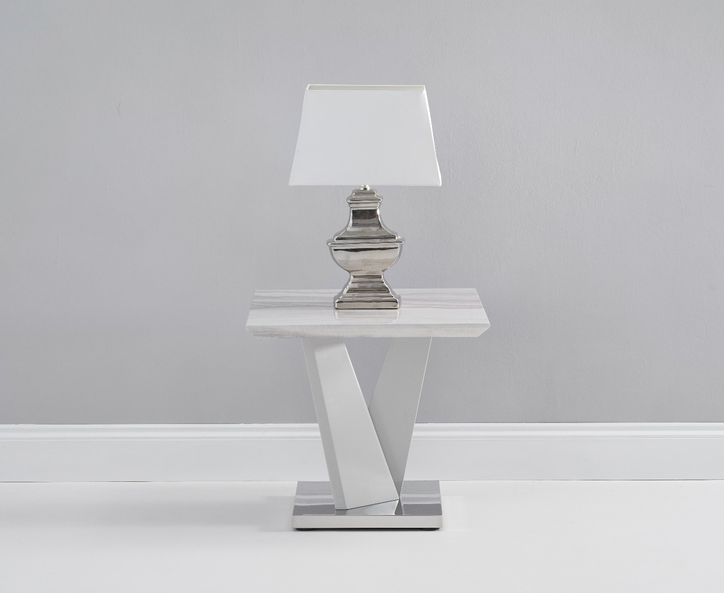 Marcella Light Grey Marble Effect High Gloss Side Table