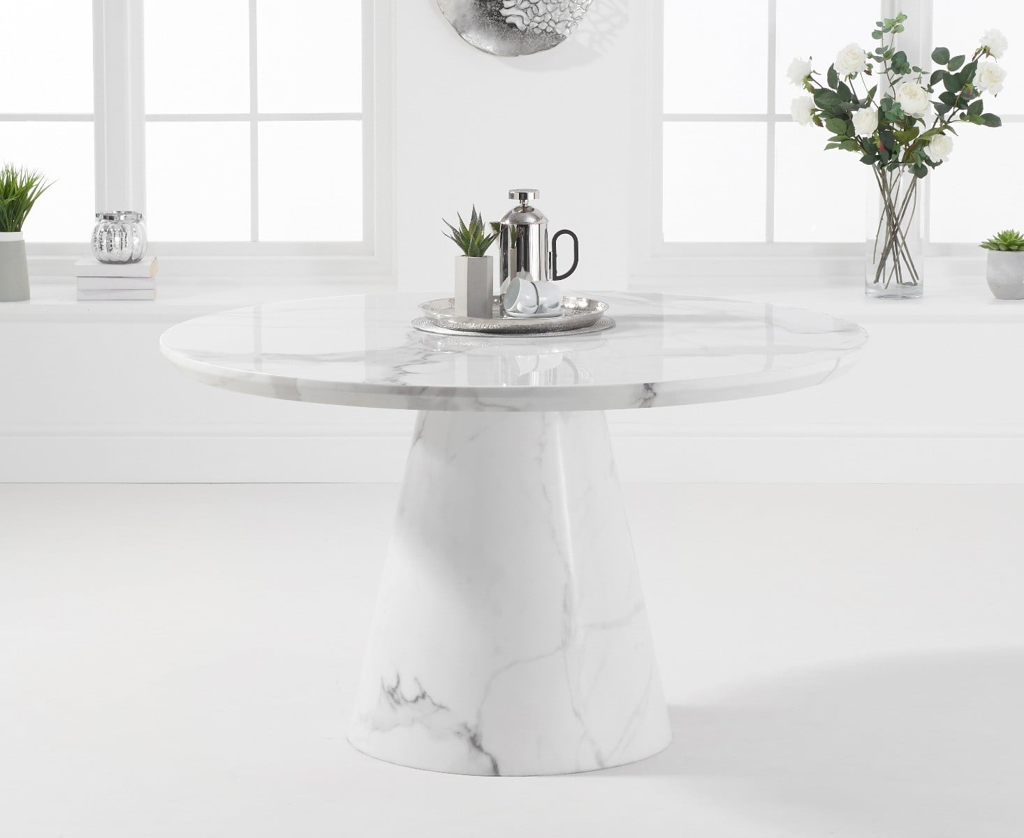 Ravello 130cm Round White Marble Dining Table