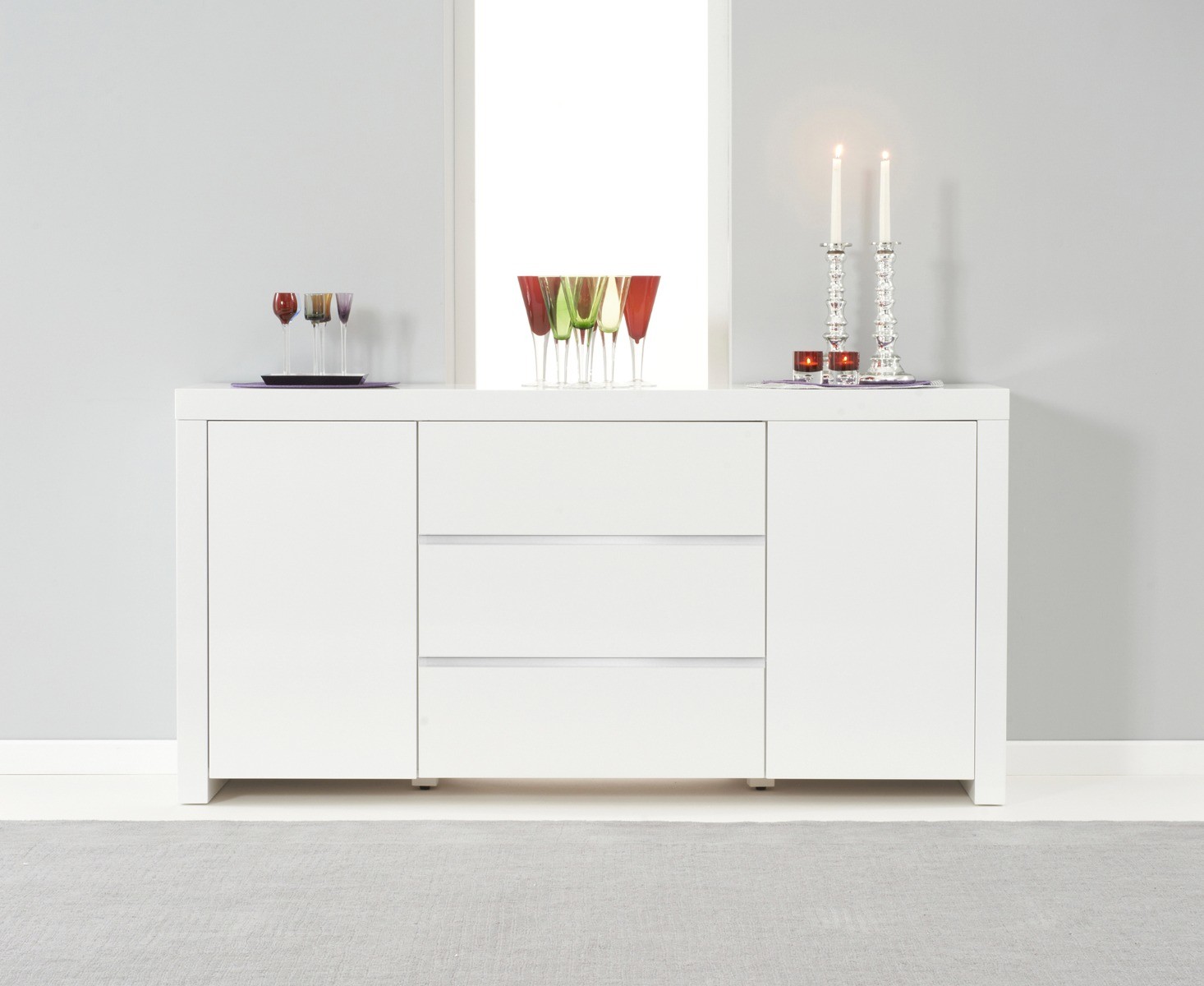 Newark 2 Door 3 Drawer White High Gloss Sideboard