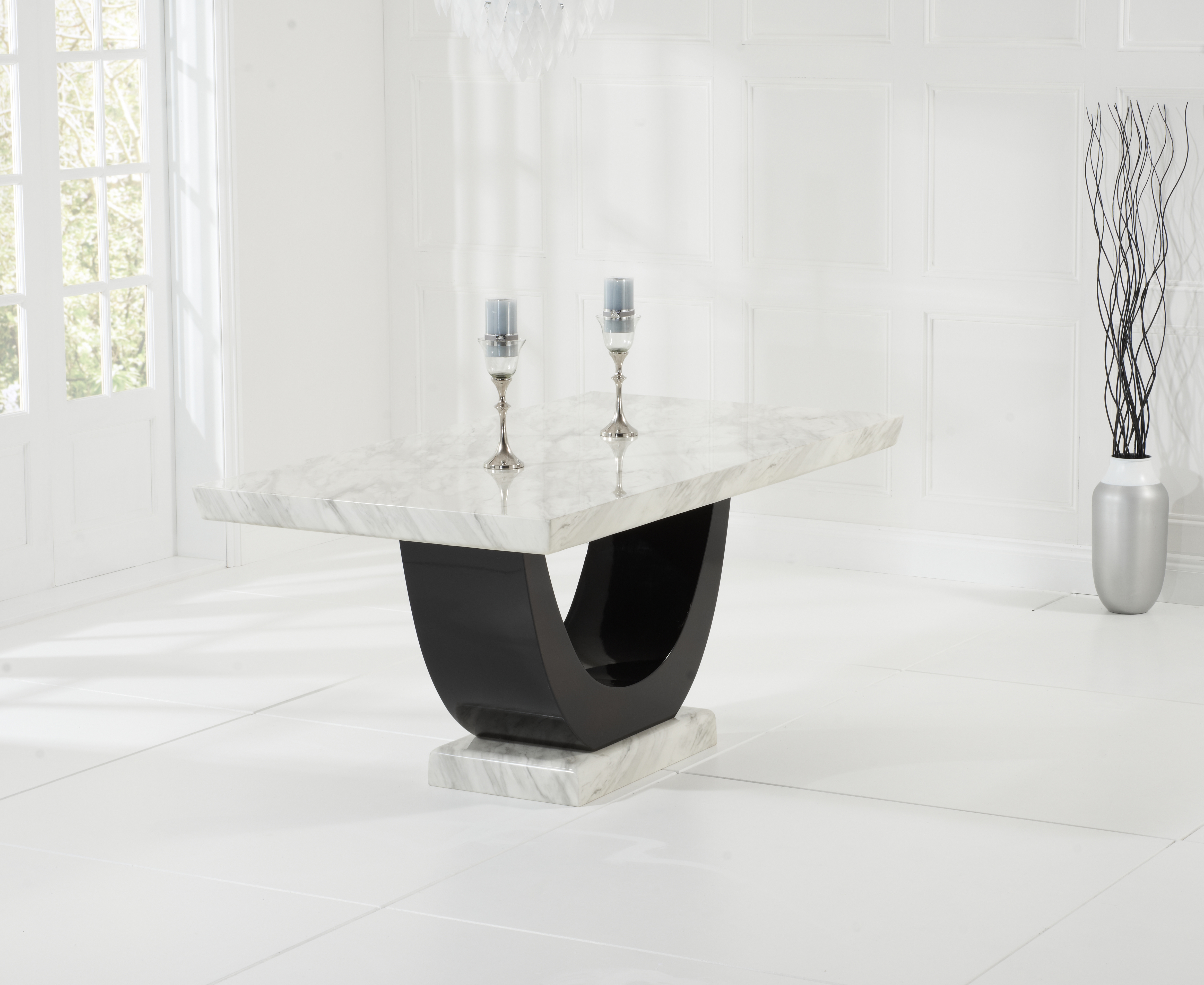 Novara 170cm Cream and Black Pedestal Marble Dining Table