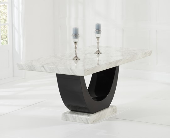 Novara 170cm Cream And Black Pedestal Marble Dining Table