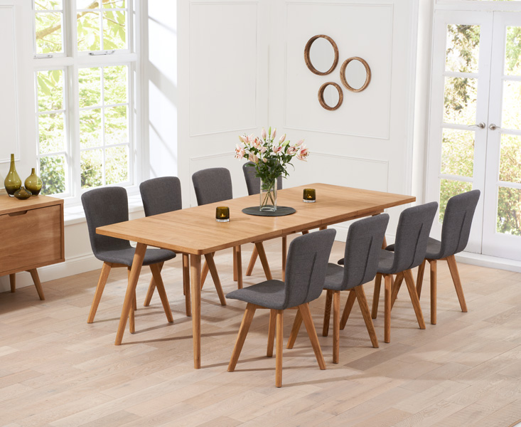 Extending Ruben 200cm Retro Oak Dining Table With 6 Grey Ruben Chairs