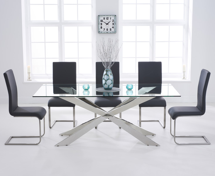 Canova 200cm Glass Dining Table With 10 Grey Austin Chairs