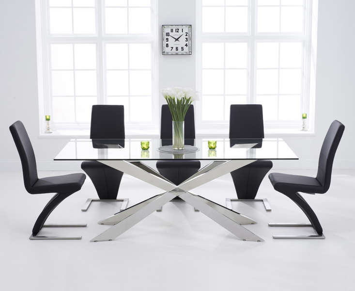Canova 200cm Glass Dining Table With 8 Grey Aldo Chairs