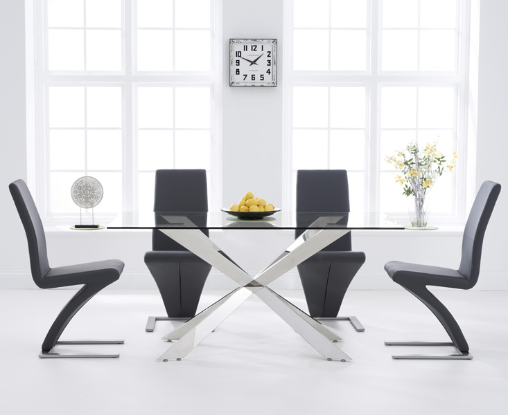 Canova 160cm Glass Dining Table With 8 Grey Aldo Chairs