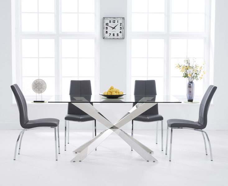 Canova 160cm Glass Dining Table With 4 White Marco Chairs