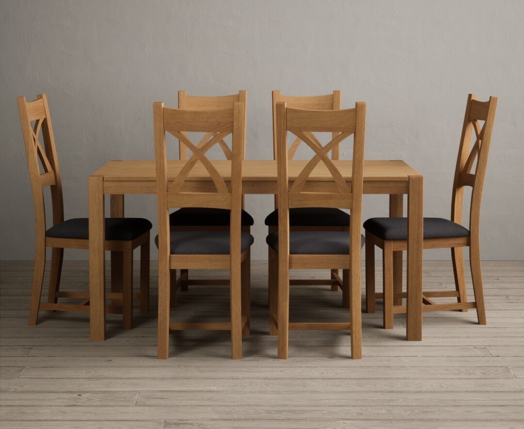 York 150cm Solid Oak Dining Table with 6 Charcoal Grey Natural Solid Oak Chairs