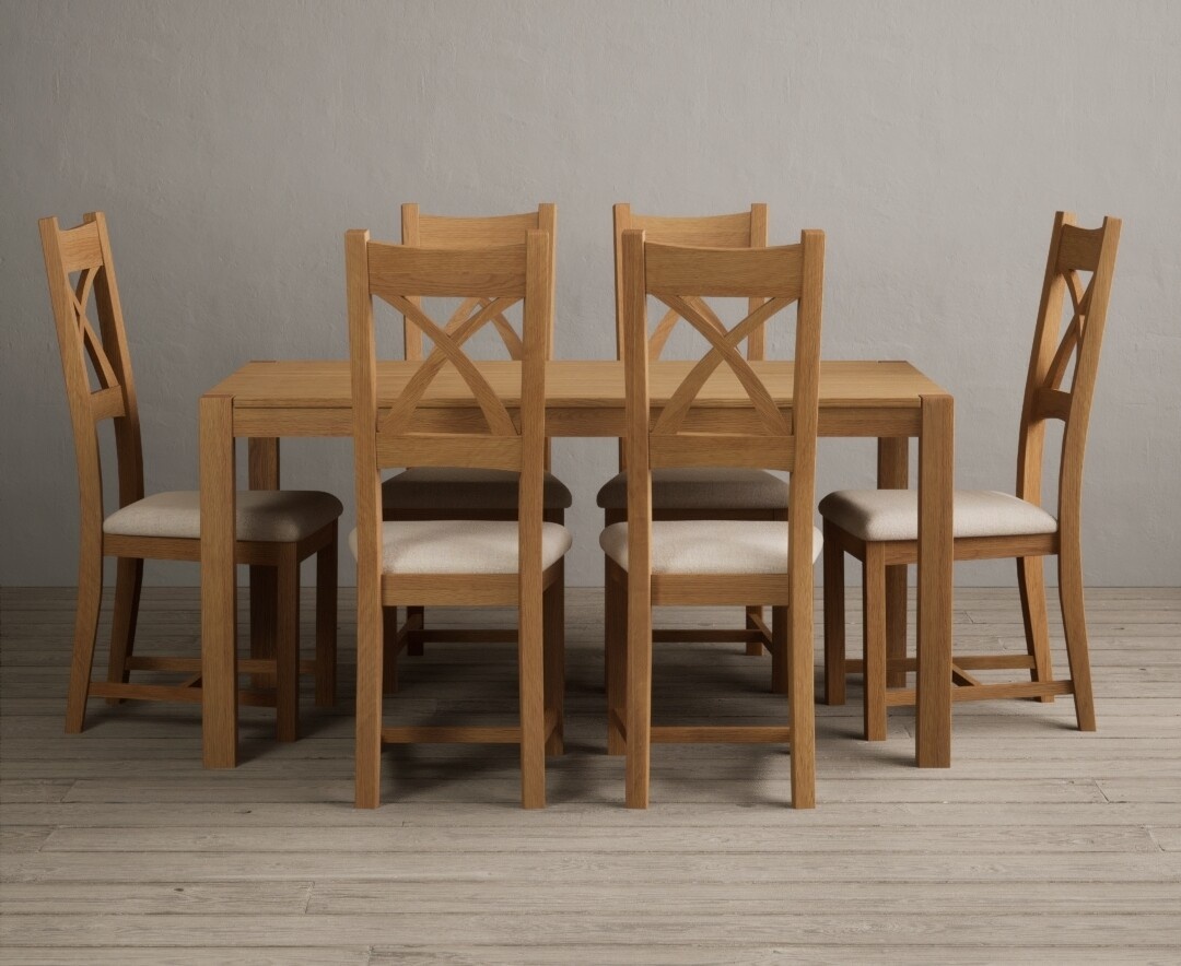 York 150cm Solid Oak Dining Table with 4 Light Grey York Chairs and 2 Oak Benches