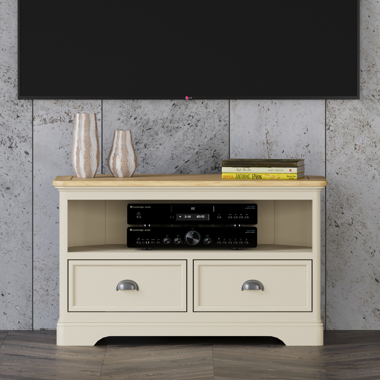 Madley Oak and Cream Painted Corner TV Cabinet Madley Oak and Cream Painted Corner TV Cabinet
