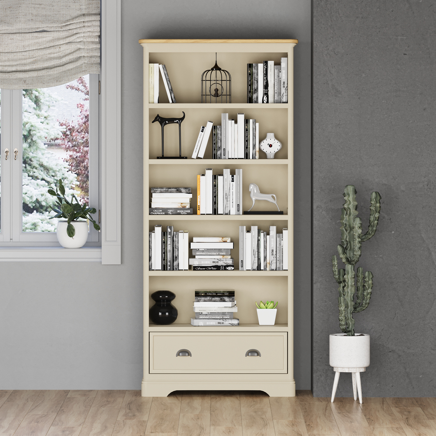 Madley Oak And Cream Painted Tall Bookcase