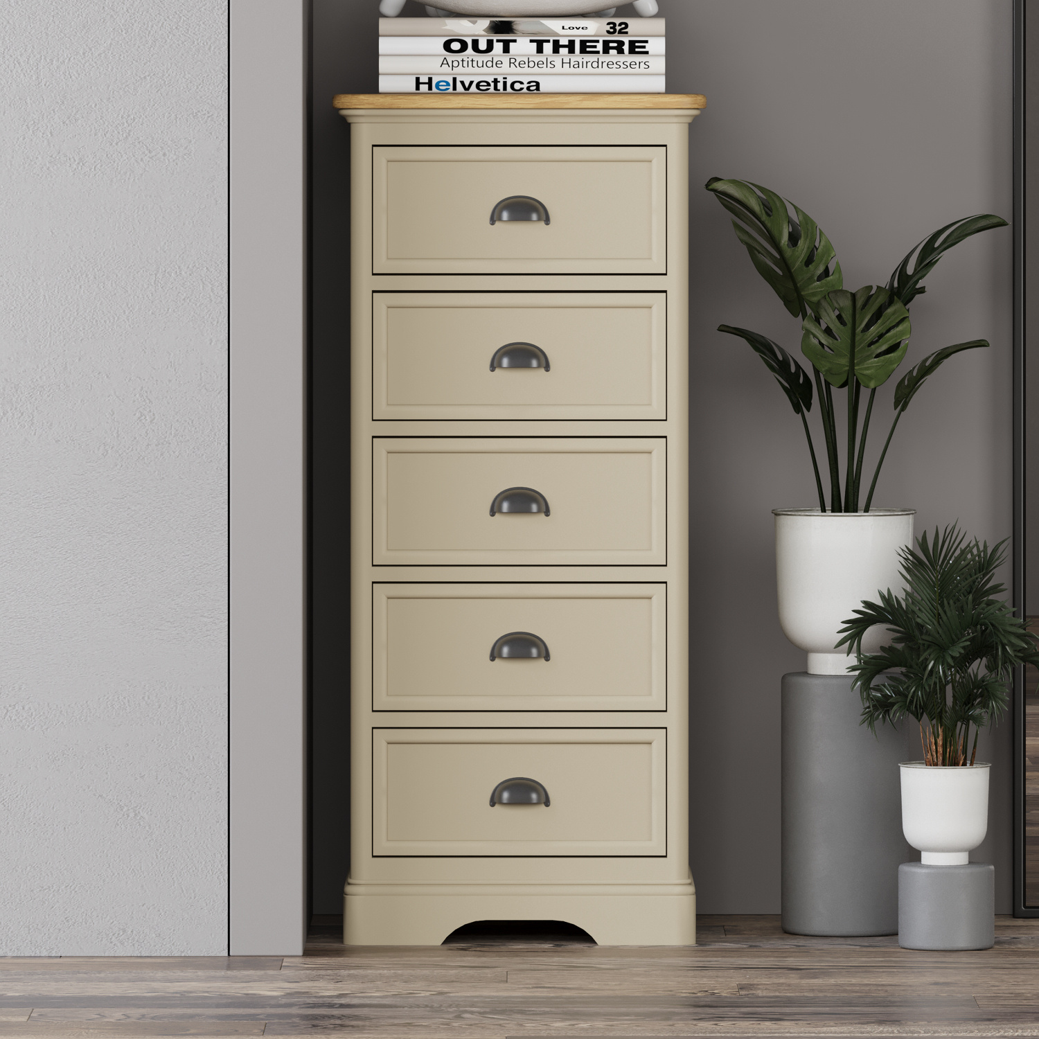 Madley Oak And Cream Painted 5 Drawer Tallboy