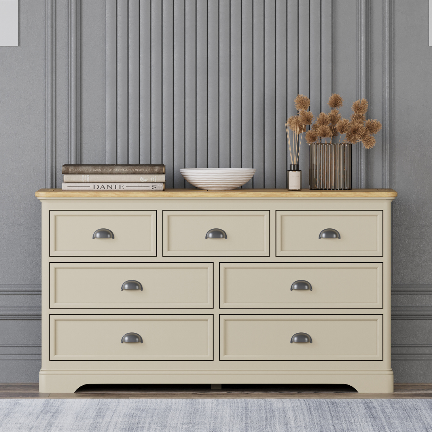 Madley Oak and Cream Painted Wide Chest Of Drawers