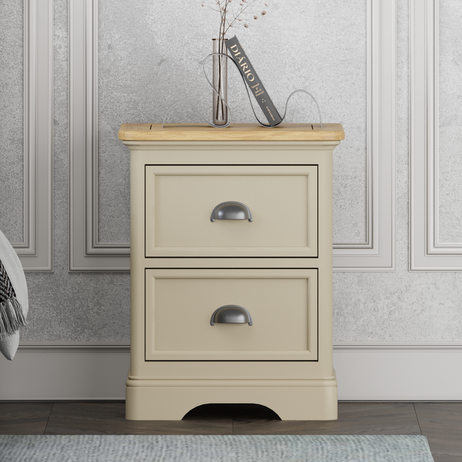 Madley Oak and Cream Painted 2 Drawer Bedside Chest