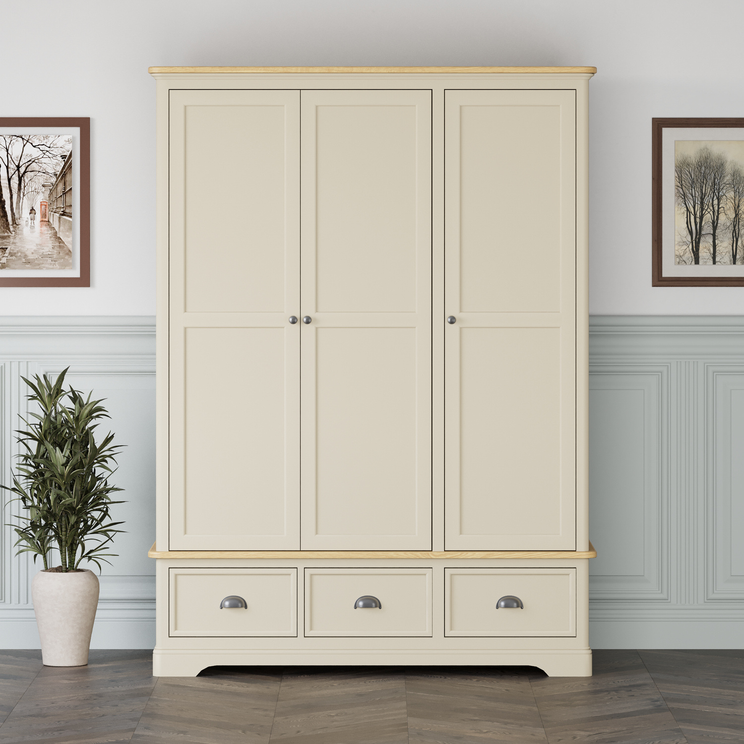 Madley Oak And Cream Painted Triple Wardrobe