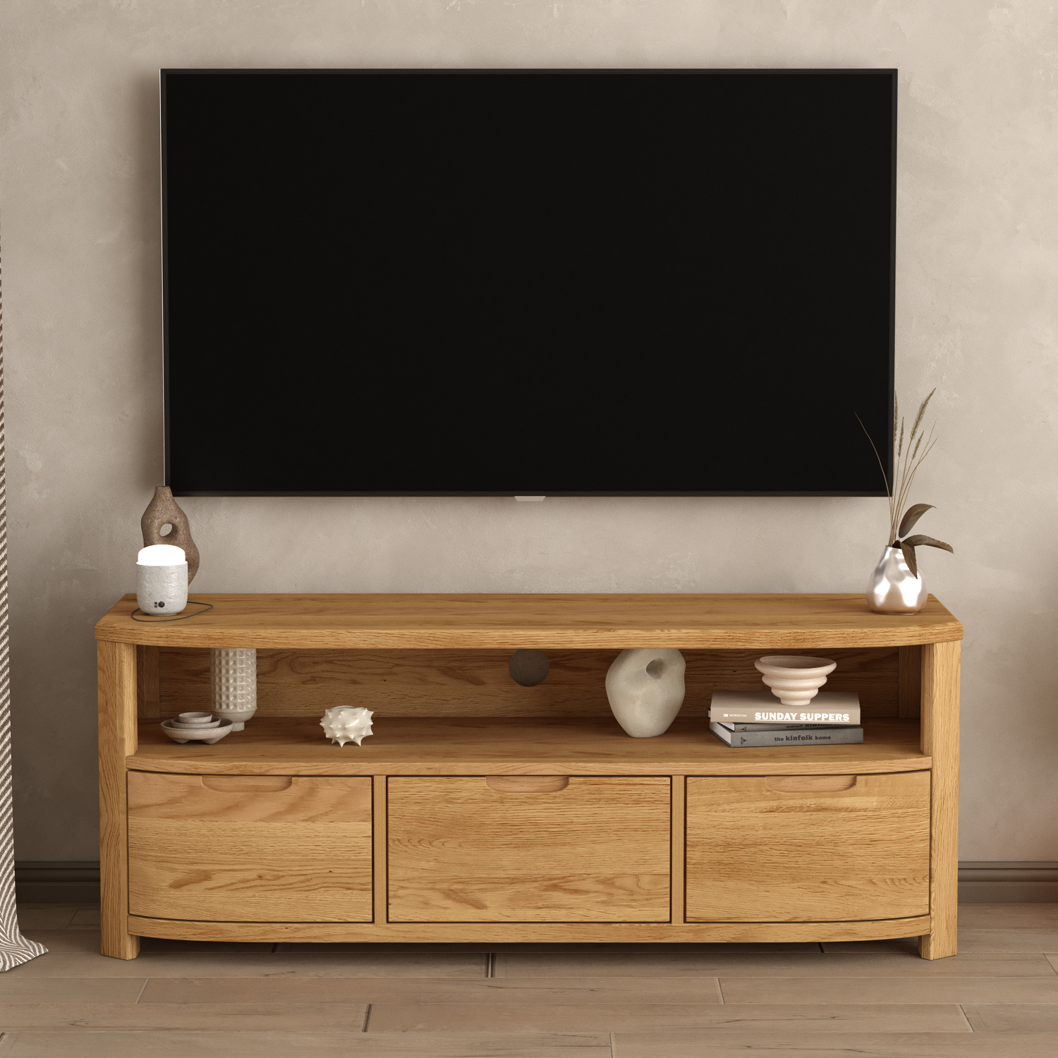 Somerton Curved Solid Oak Large TV Unit