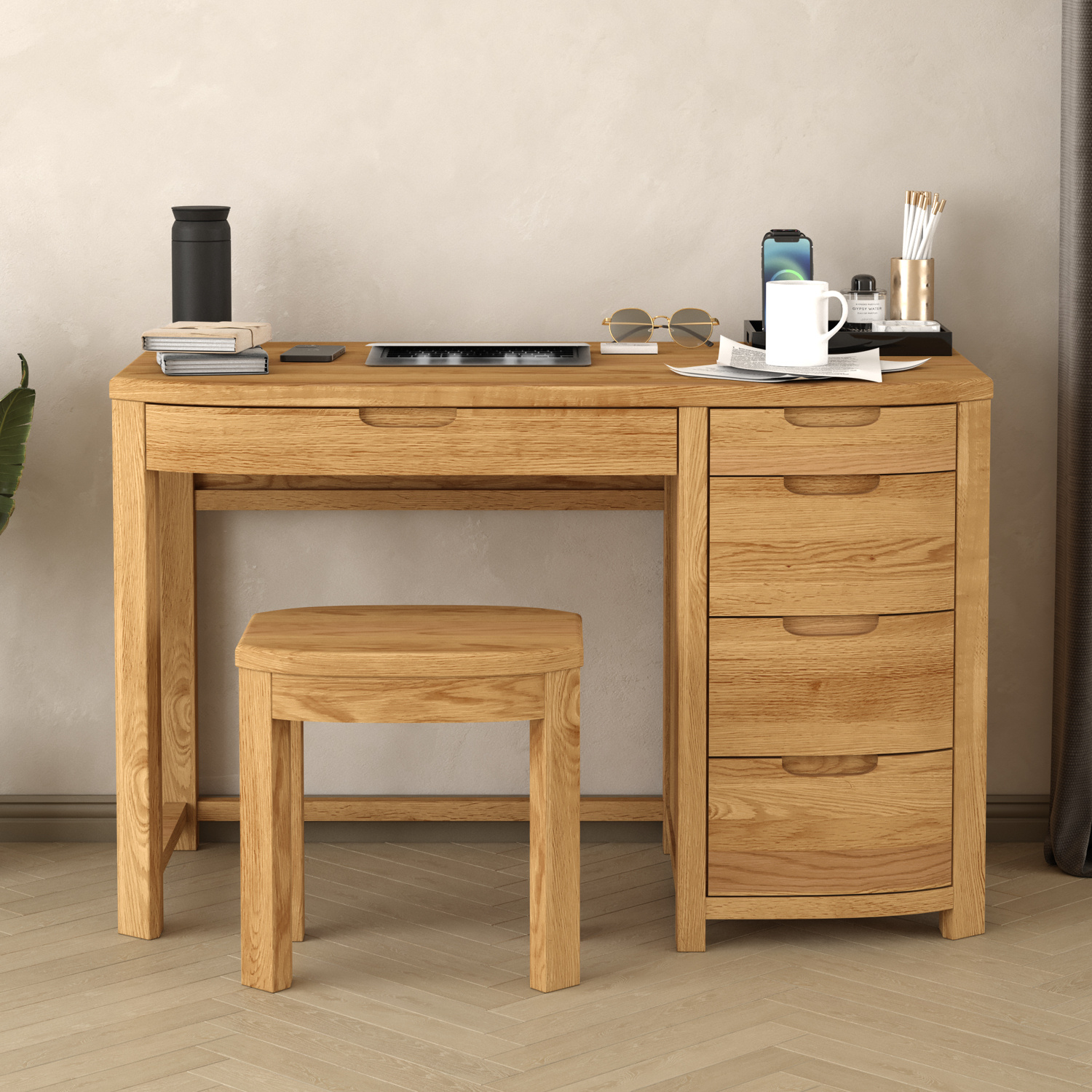 Somerton Curved Solid Oak Computer Desk