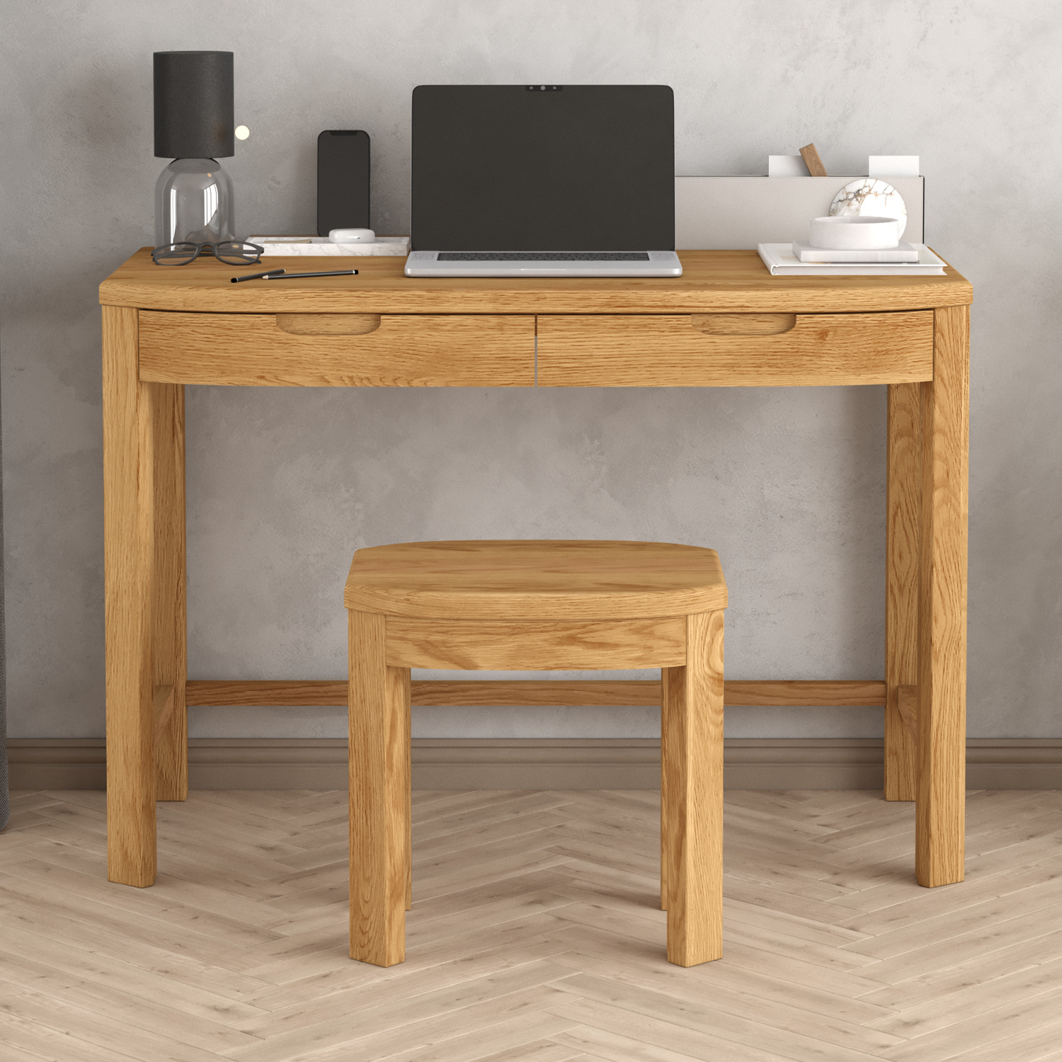 Somerton Curved Solid Oak Compact Desk