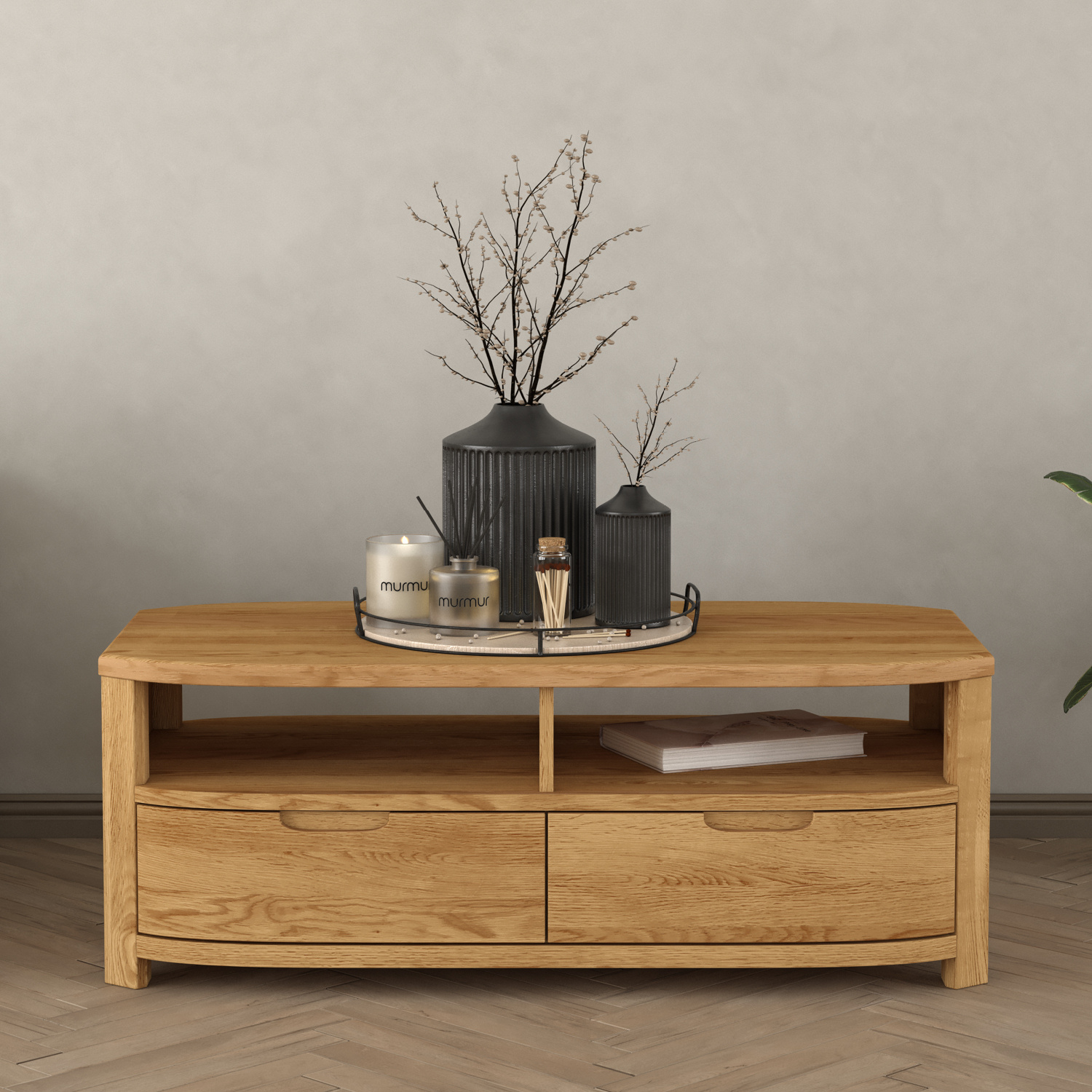 Somerton Curved Solid Oak 4 Drawer Coffee Table