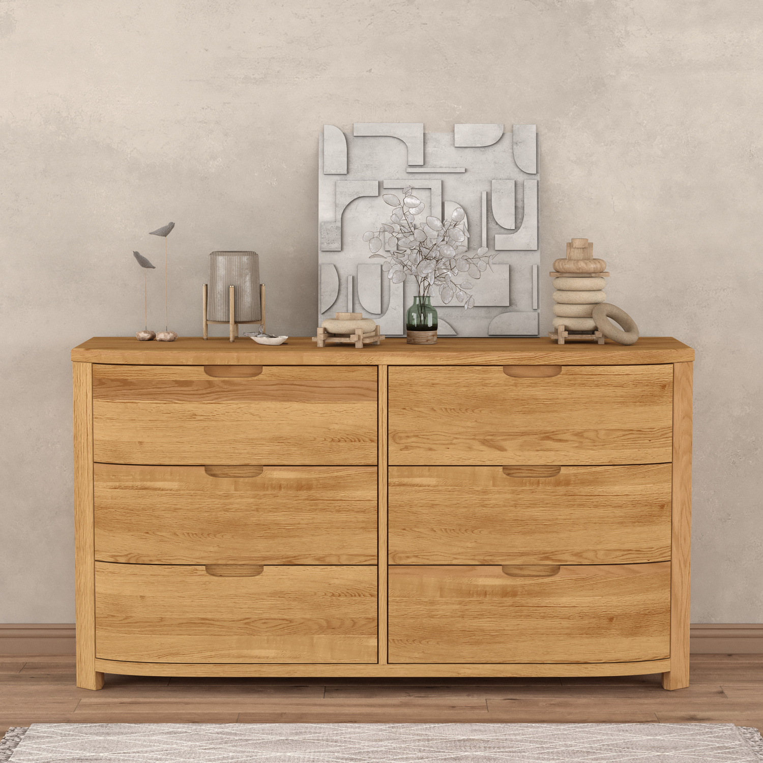 Somerton Curved Solid Oak Wide Chest of Drawers thumbnail