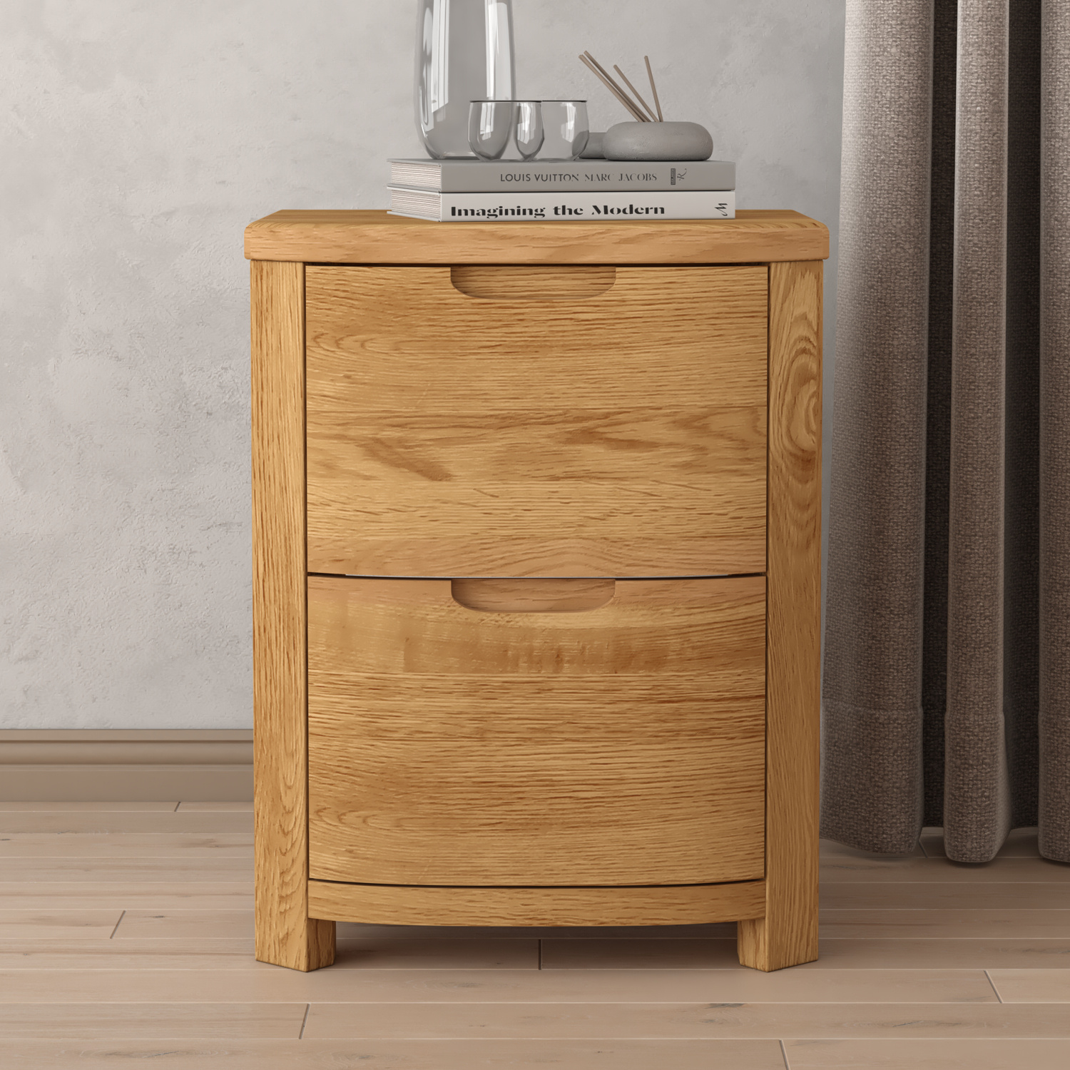 Somerton Curved Solid Oak 2 Drawer Bedside Chest thumbnail
