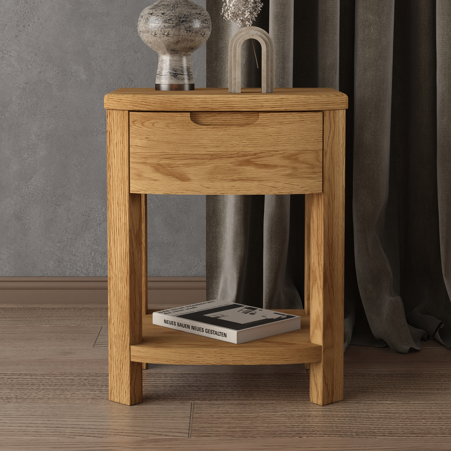 Somerton Curved Solid Oak 1 Drawer Bedside Chest