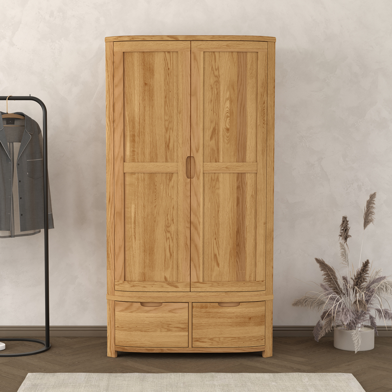 Somerton Curved Solid Oak Double Wardrobe