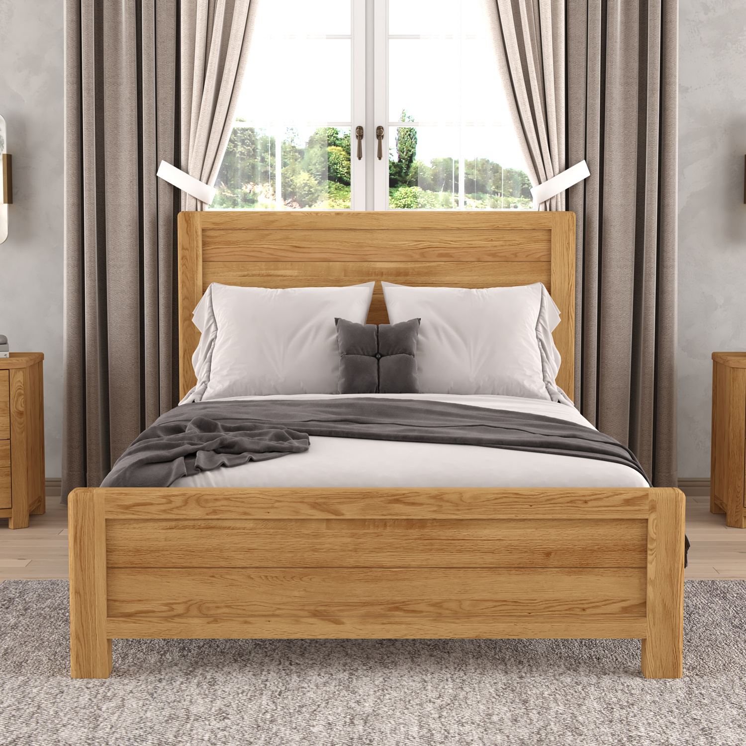 Somerton Curved Solid Oak Double Bed