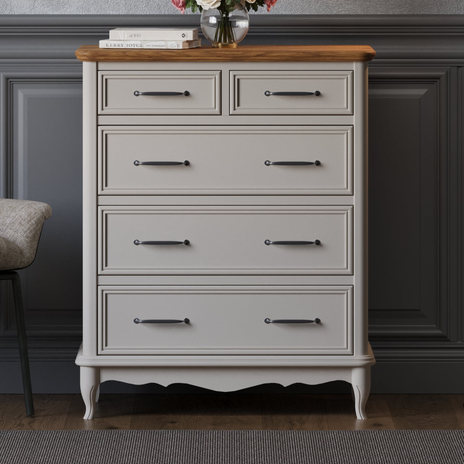 Chateau Oak And Soft White Painted 2 Over 3 Chest Of Drawers