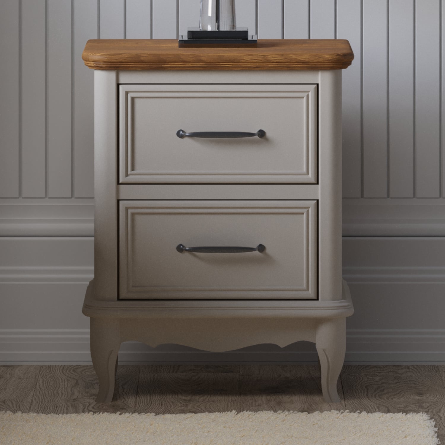 Chateau Oak And Soft White Painted 2 Drawer Bedside Table