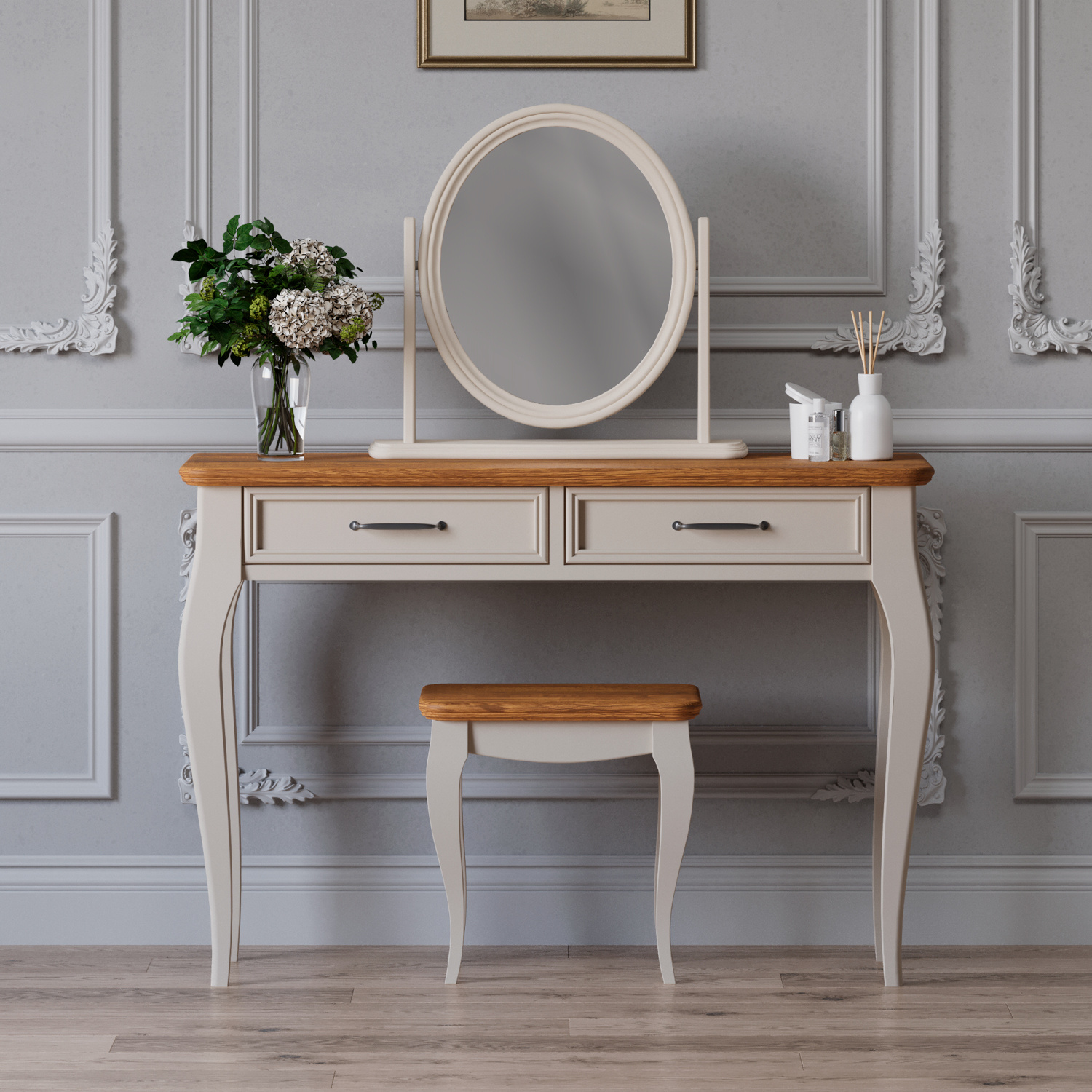Chateau Oak And Soft White Painted Dressing Table Set