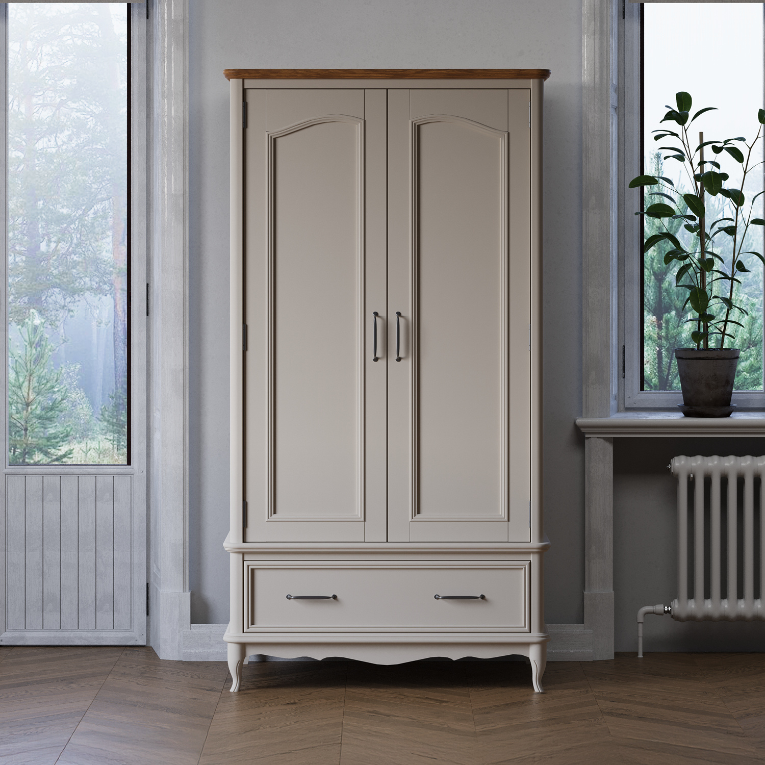 Chateau Oak and Soft White Painted Double Wardrobe