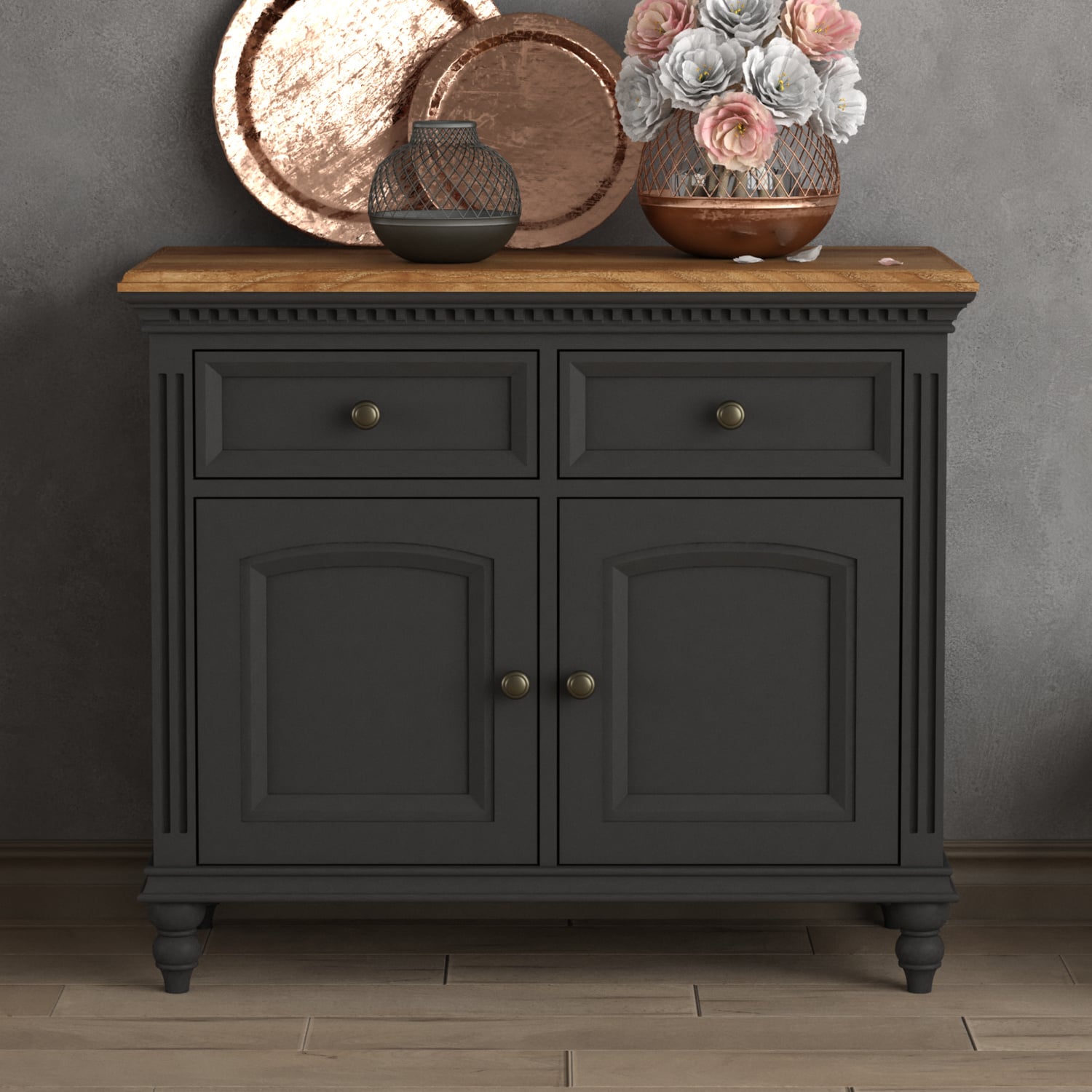 Francis Oak And Charcoal Grey Painted Small Sideboard