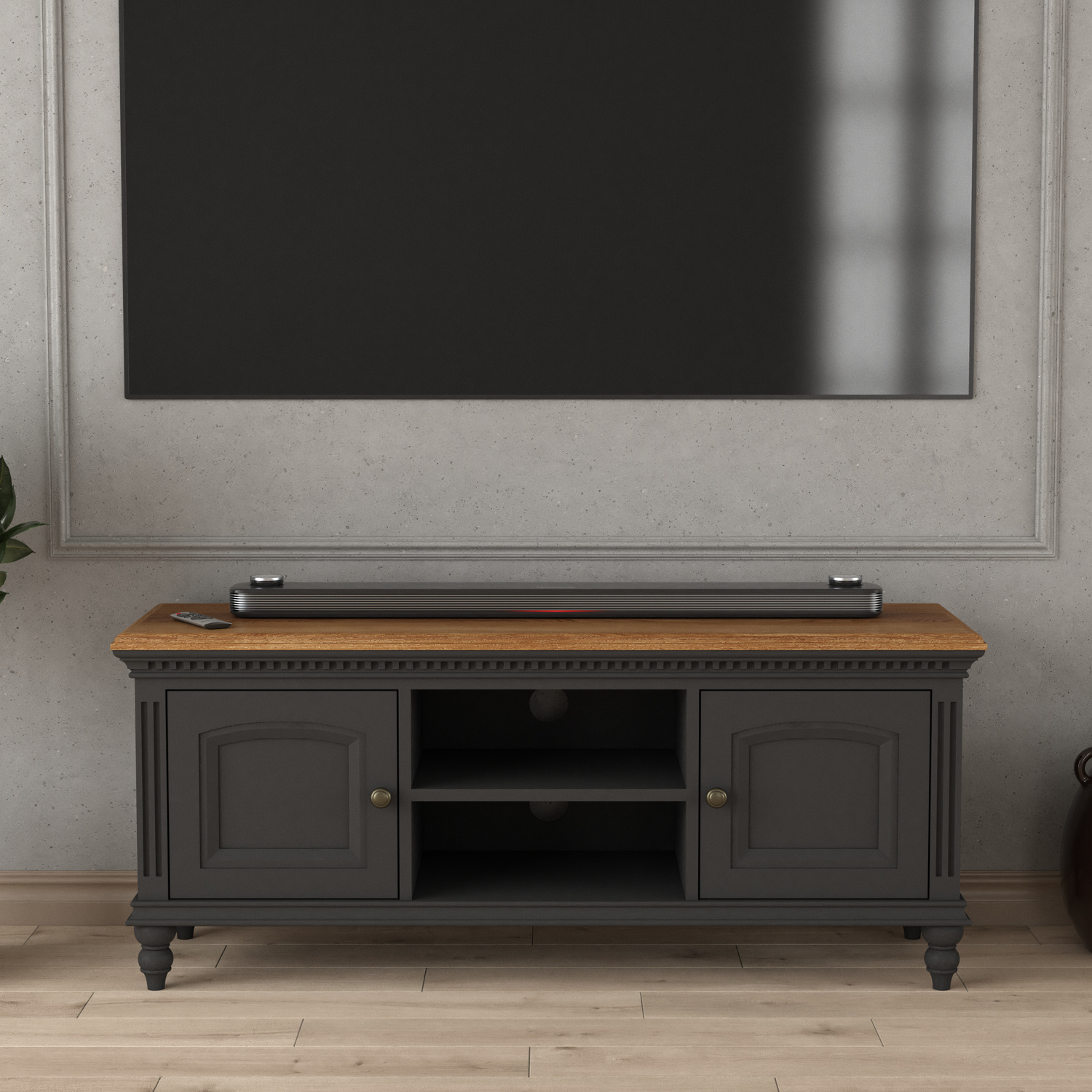Francis Oak and Charcoal Grey Painted Large TV Cabinet