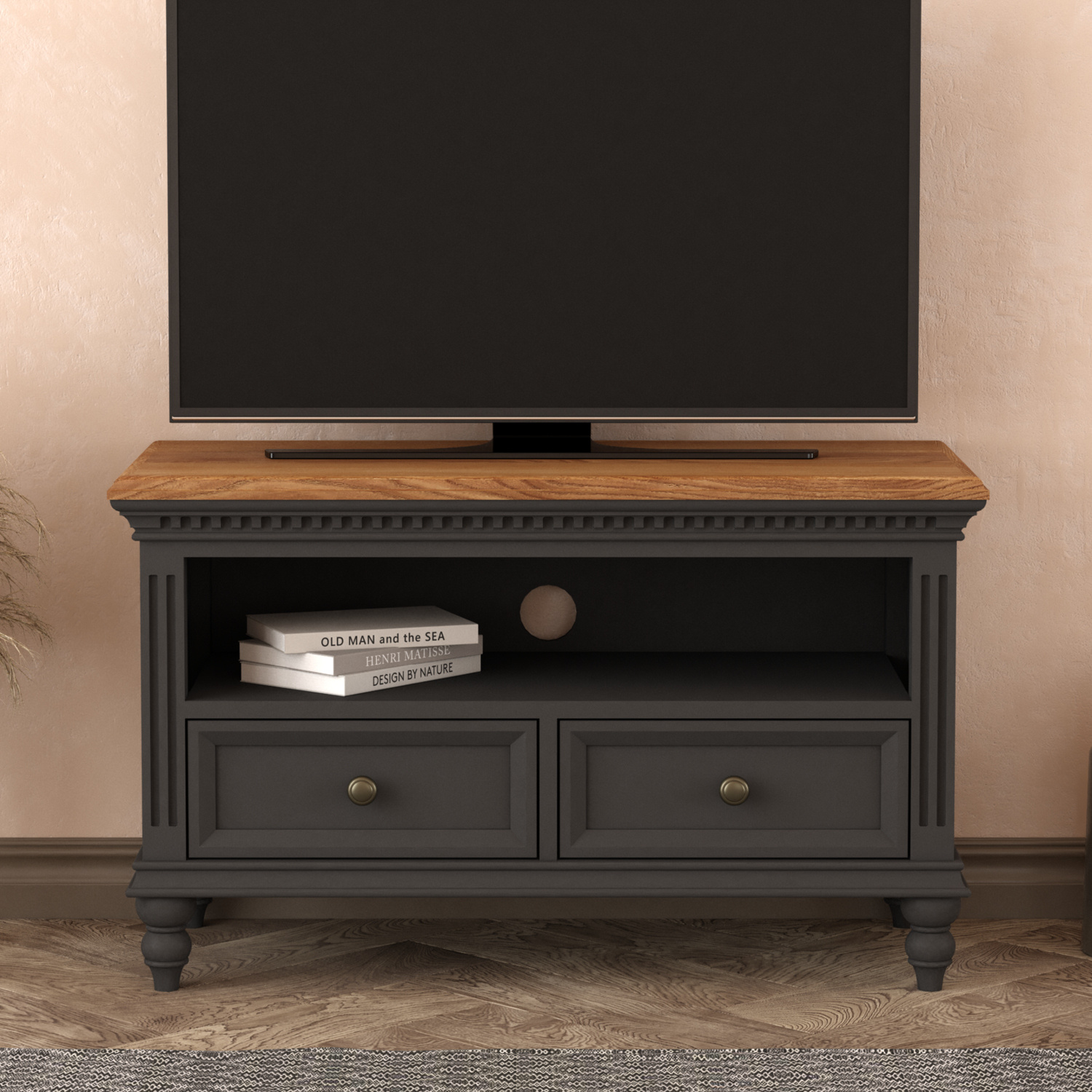 Francis Oak and Charcoal Grey Painted Small TV Cabinet Francis Oak and Charcoal Grey Painted Small TV Cabinet