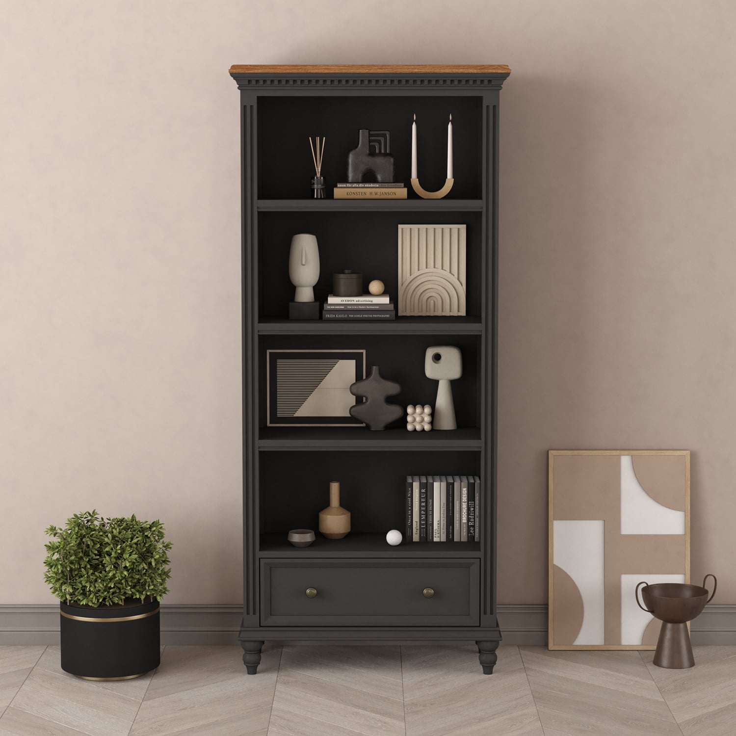 Francis Oak And Charcoal Grey Painted Tall Bookcase