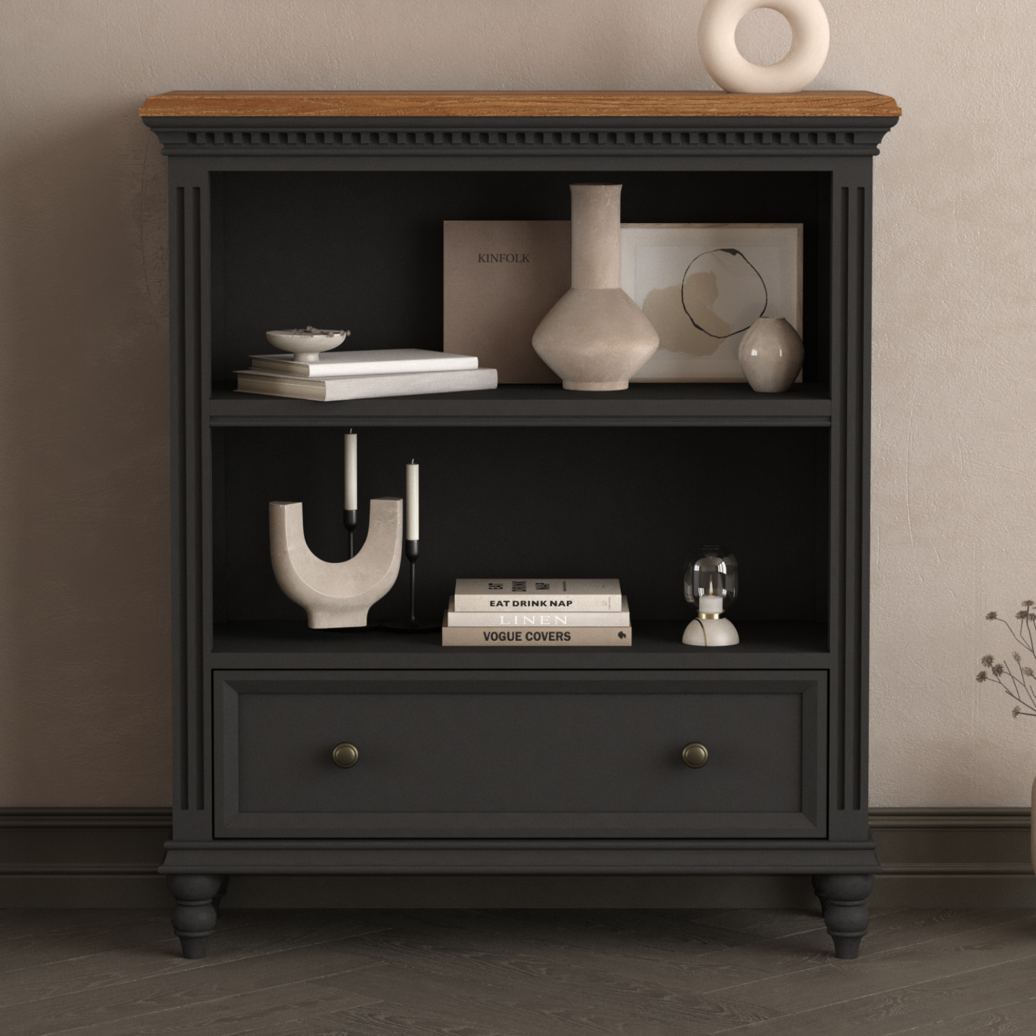 Francis Oak And Charcoal Grey Painted Low Bookcase