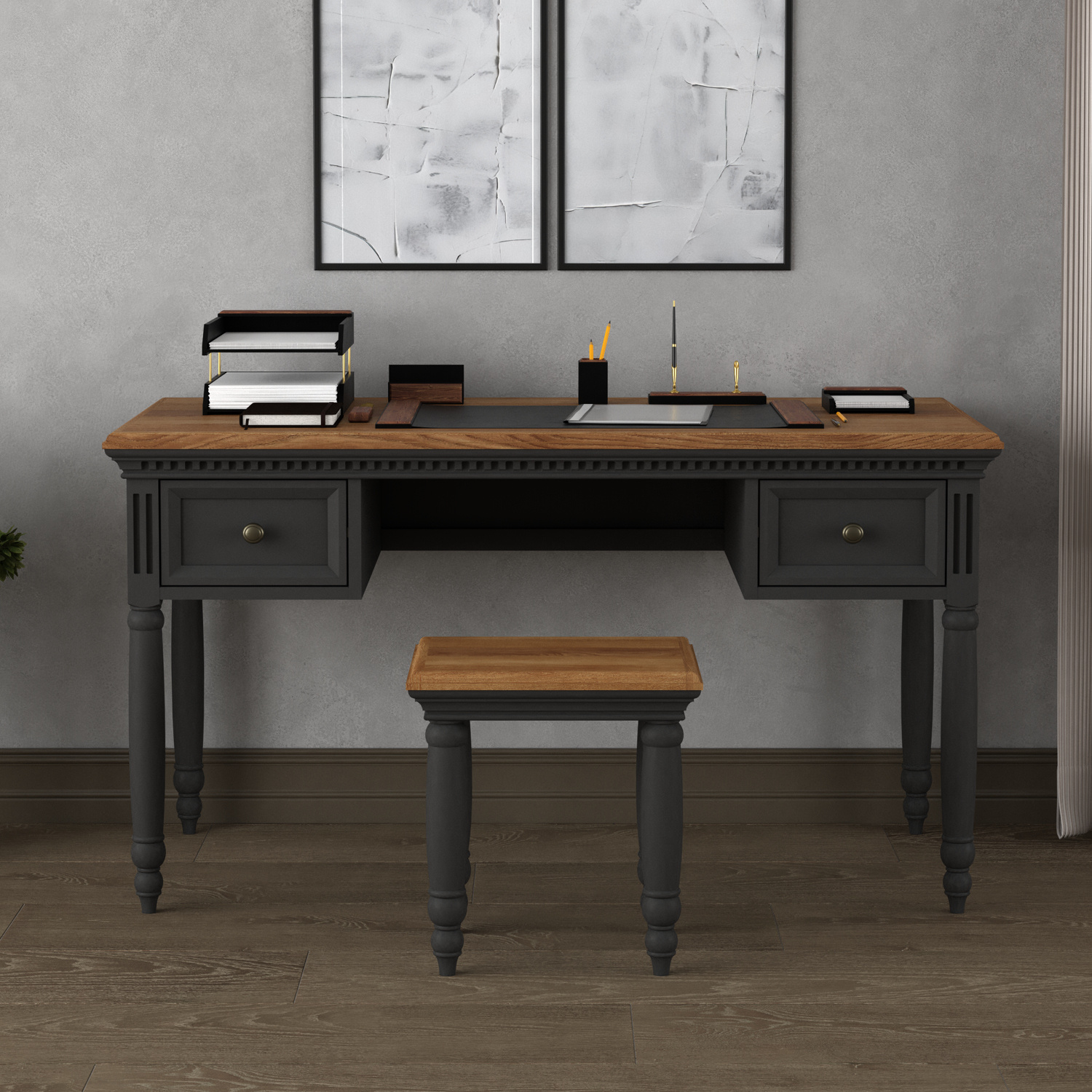 Francis Oak and Charcoal Grey Painted Computer Desk Francis Oak and Charcoal Grey Painted Computer Desk