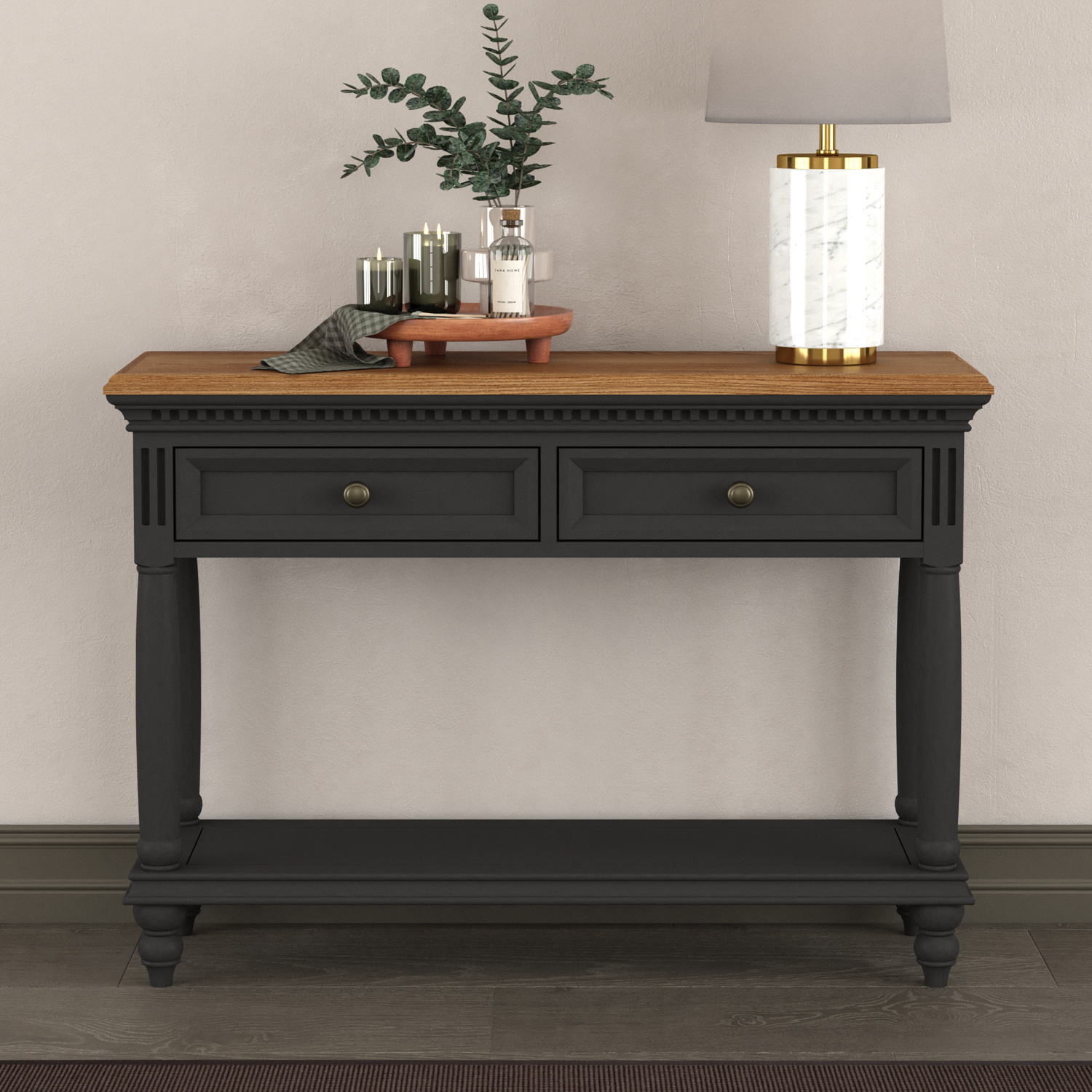 Francis Oak and Charcoal Grey Painted Console Table Francis Oak and Charcoal Grey Painted Console Table