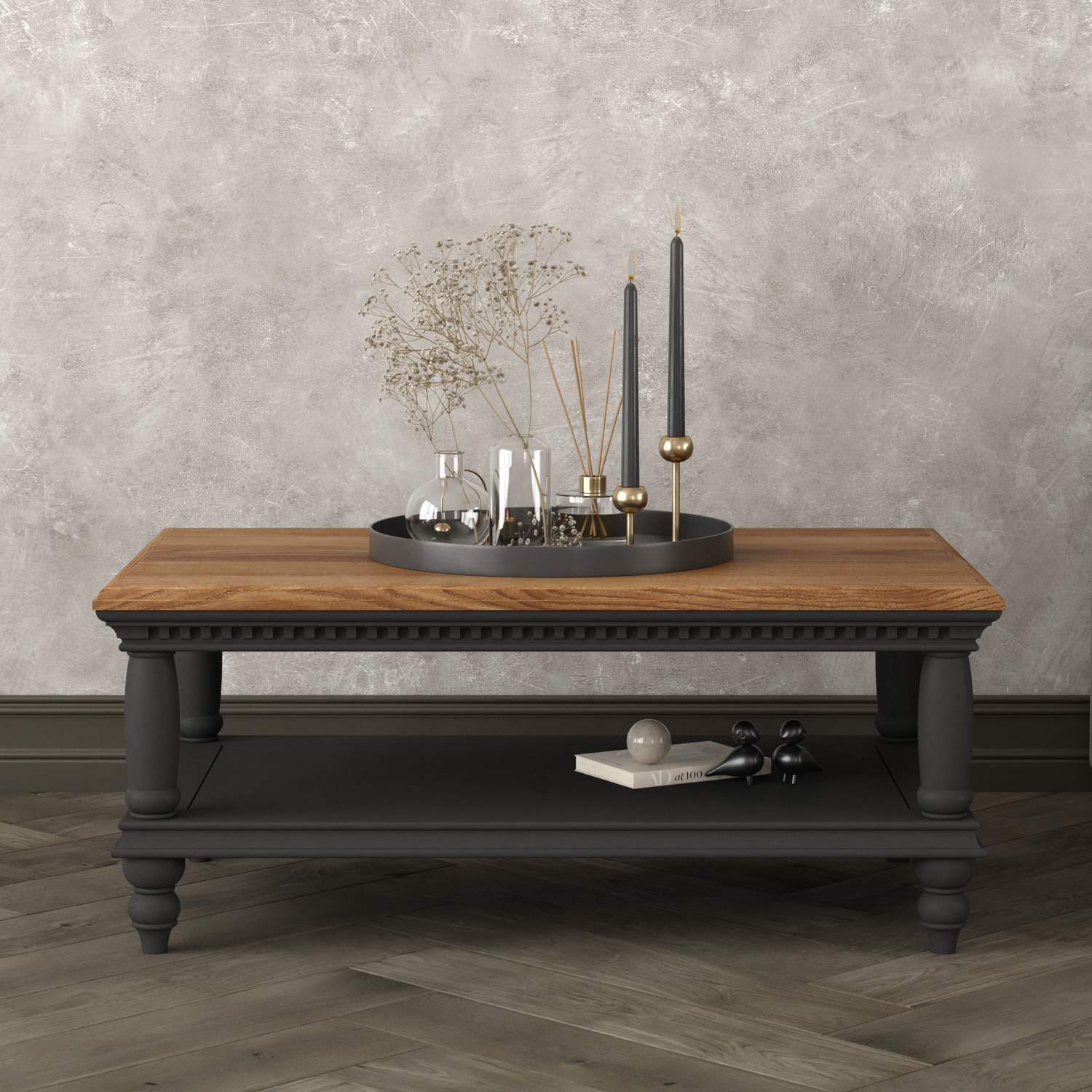 Francis Oak And Charcoal Grey Painted Petite Coffee Table